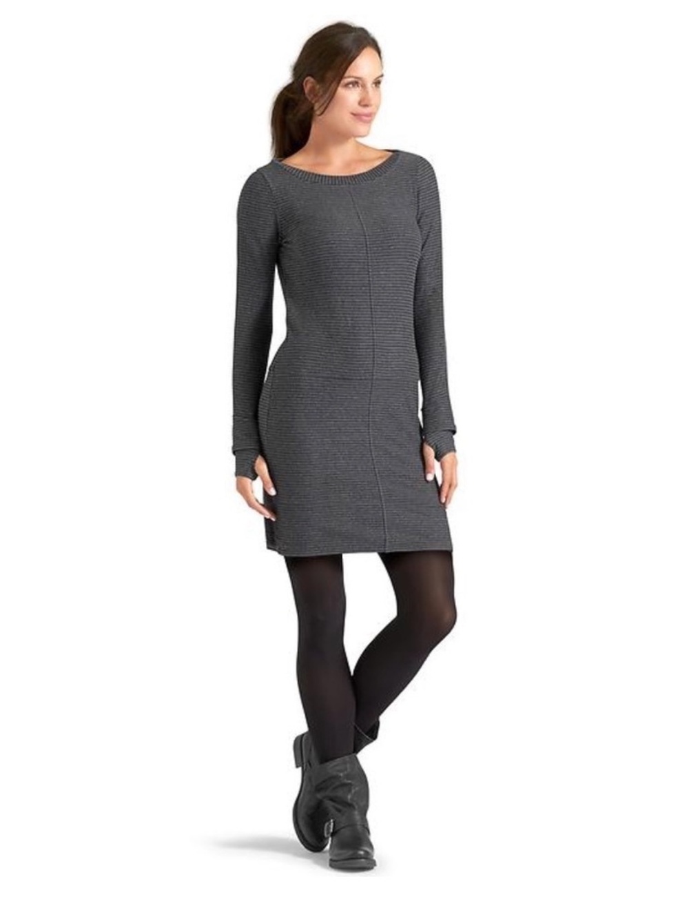 Athleta Carmella‎ Striped Gray Black Long Sleeve Dress Size XXS Women's